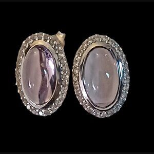 925 Sterling Silver Oval Amethyst White Spinel .75" Long Stud Earrings